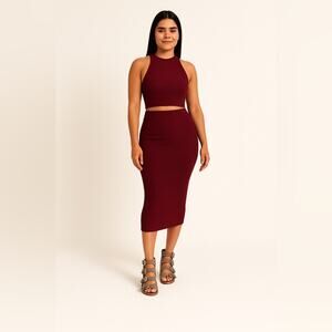 🍷 GUESS Burgundy Ribbed 2-Piece Set | Small